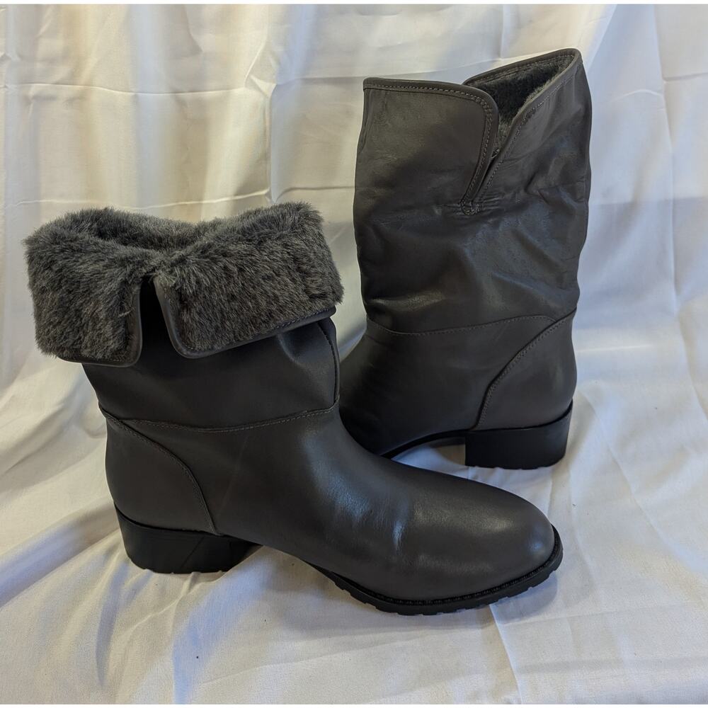 H by Halston Ankle Boots with Faux Fur Gray NEW 8.5 Medium